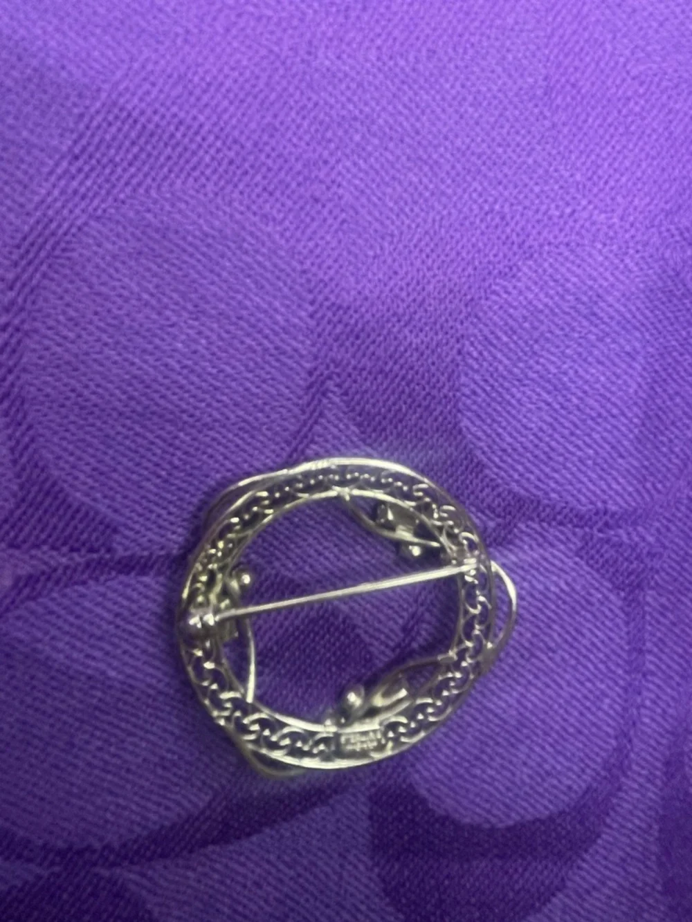 Gold-Tone Celtic Circle Brooch with Clear Stone Accents